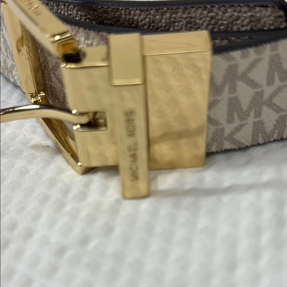 Michael Kors Reversible Black or Cream Belt Gold Buckle Signature MK Monogram